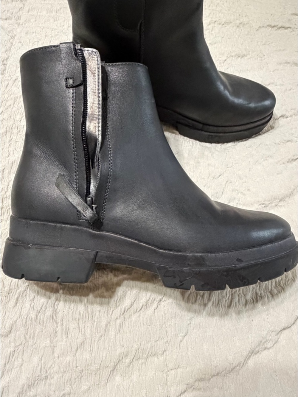 Women's Black Leather Ankle Boots - Side Zip Platform